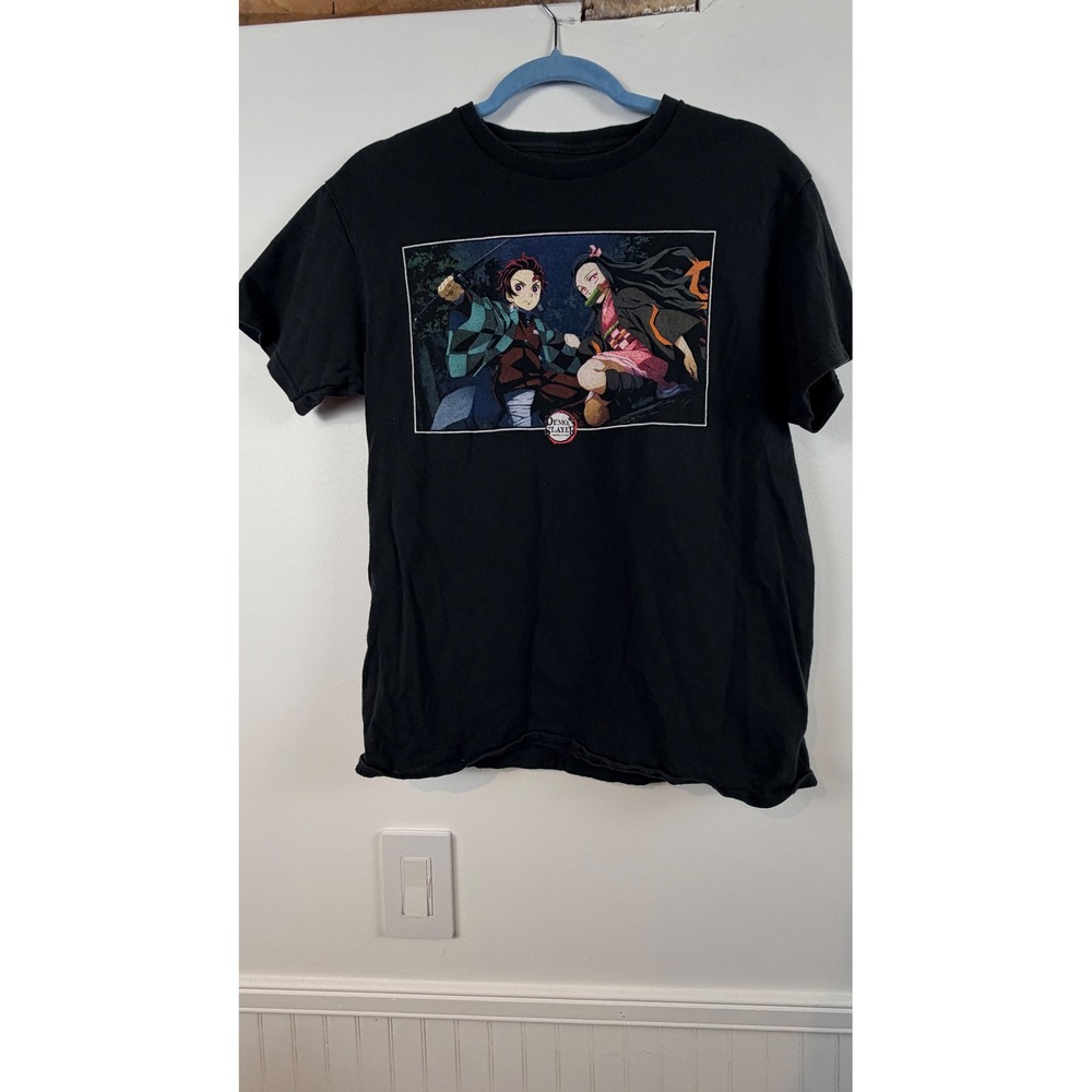 Demon Slayer Tanjiro Nezuko Graphic T-Shirt Black Mens Medium Anime Aniplex